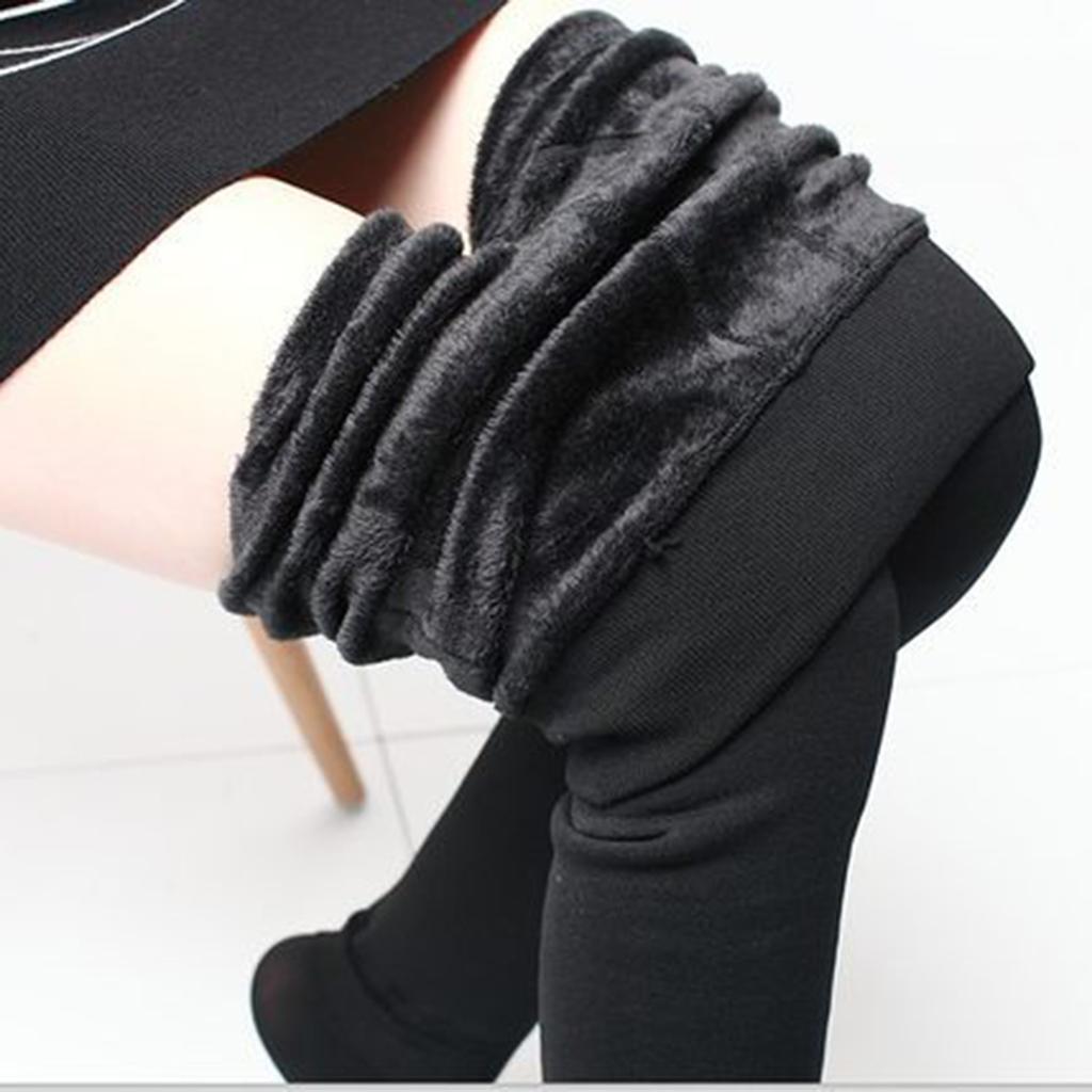 Women's Fleece Leggings Solid Color Regular Size Jean Look Jeggings Tights for Autumn and Winter