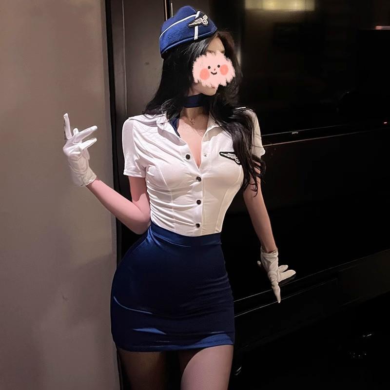 Elegant Flight Attendant Cosplay Costume: Small Chest, Mature Woman, OL Secretary, Plus Size Pilot Set.