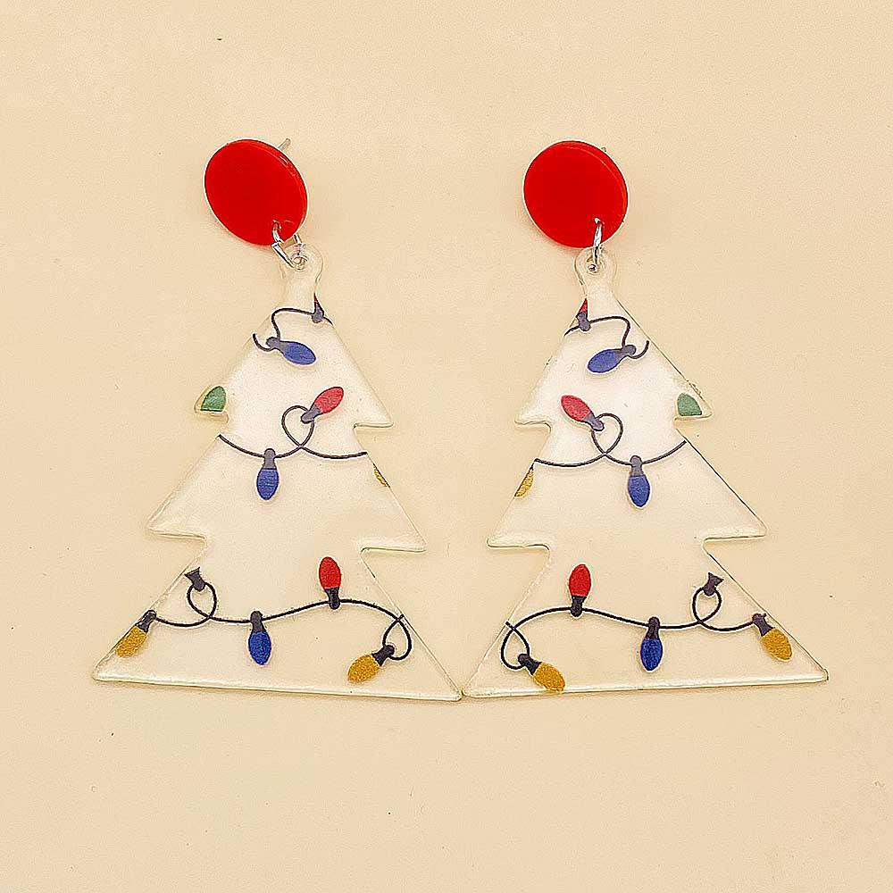New Acrylic Christmas Tree & Lights Dangle Earrings - Transparent European & American Holiday Style