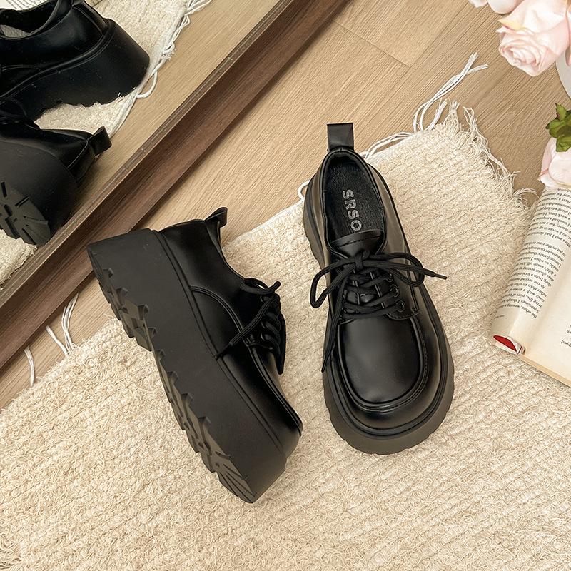 

Black lace-up small leather shoes women s 2025 autumn new heightened platform women s shoes British retro jk loafer single shoes 40