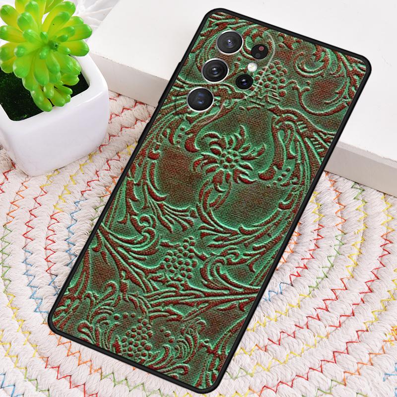 Brown Tooled Leather Pattern Phone Case for Samsung Galaxy note 10 pro S26 Ultra S23 S24 FE S25 S21 S22 PLUS shockproof Cove