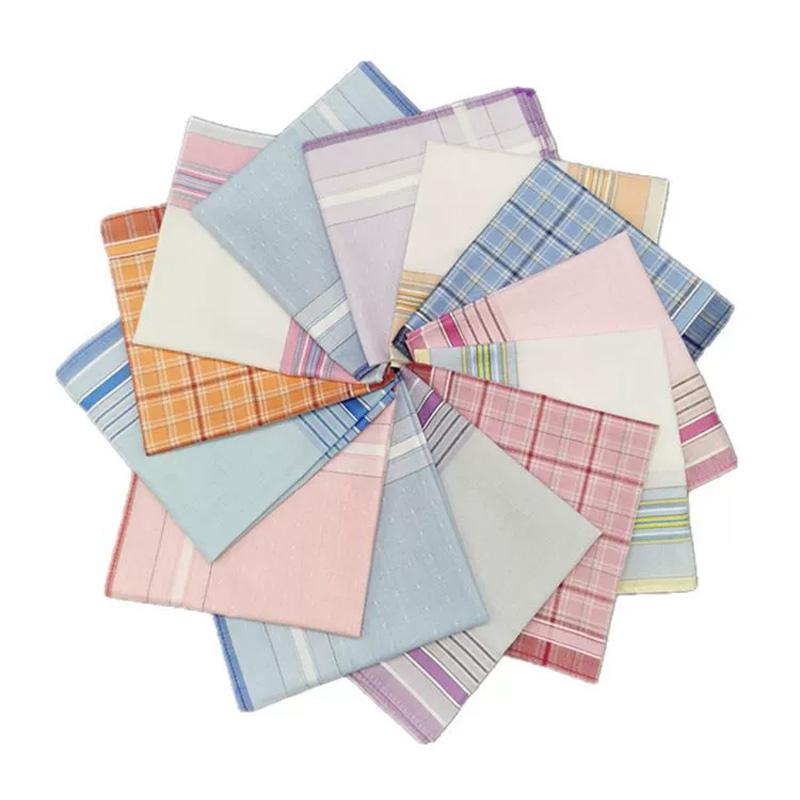 3Pcs Cotton Wedding Party Gift Women Square Color Plaid 29*29cm Hand Towels Sweat-absorbing Checkered Printed Handkerchiefs