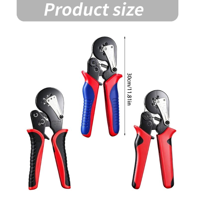 Manual Ferrule Crimping Pliers with Ratcheting Action, Guide Block, and Grip Shell for Wiring Repair and Install Work