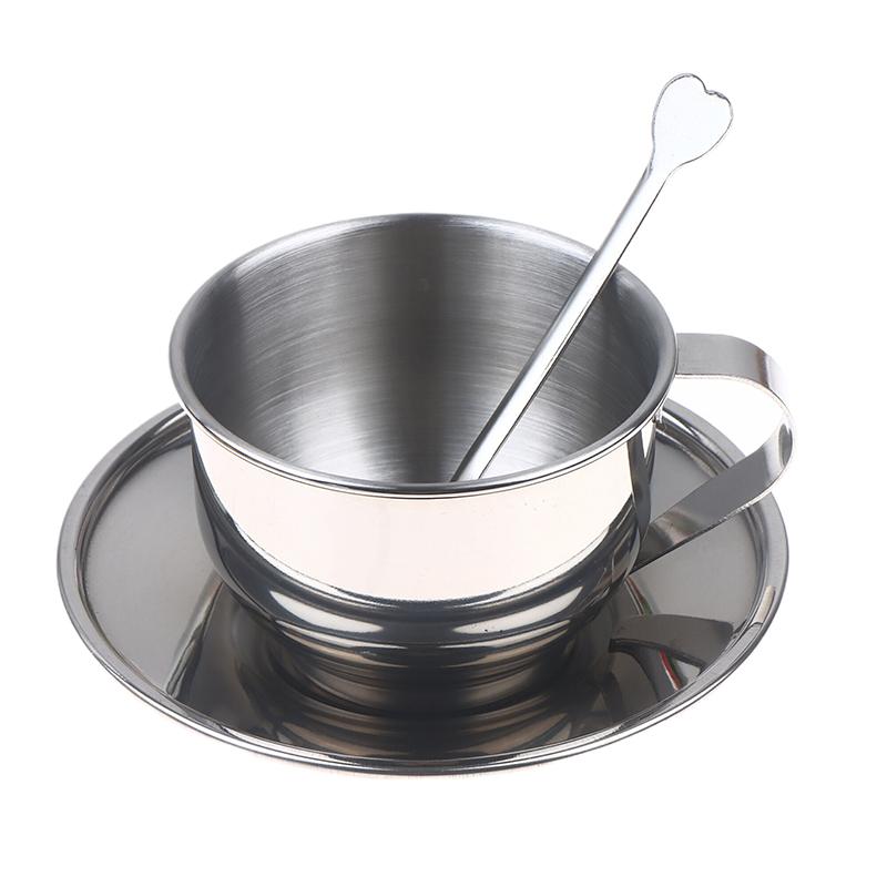 Tazza Tazza da Caffè Tazza da Tè in Acciaio Inossidabile di Alta Qualità Tazza Minimalista Resistente al Calore Tazza per il Latte con Cucchiaio Sottobicchiere Sottotazza