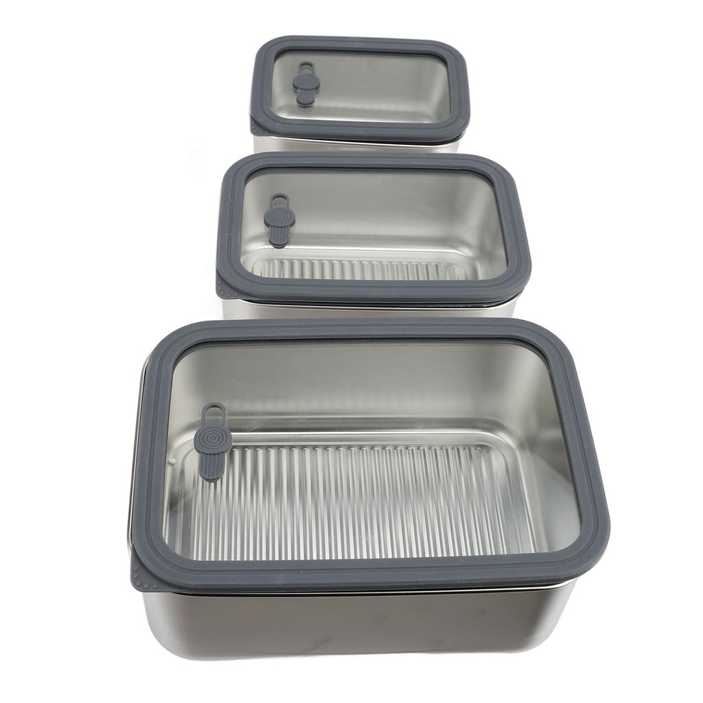 3PCS Food Storage Container Set 304 Stainless Steel Food Prep Container Lunch Box with Airtight Glas