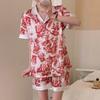 Style High-End Red Pajamas Women'S Summer Ice Silk Thin Short-Sleeved Shorts Casual Loungewear