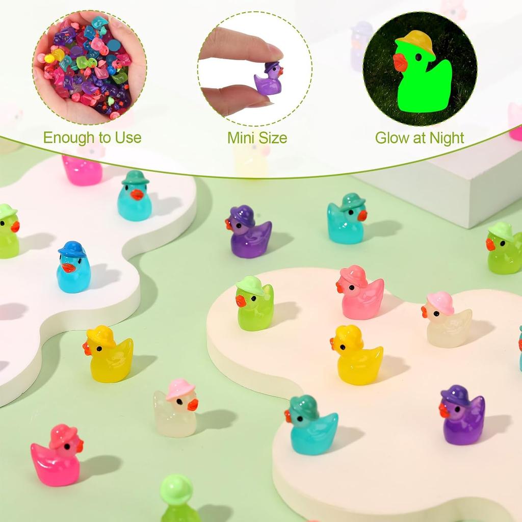 50Pc Luminous Mini Resin Ducks Wearing Hat, Glow In The Dark Diy Crafts Cake Decor For Micro Landscape Dollhouse Garden