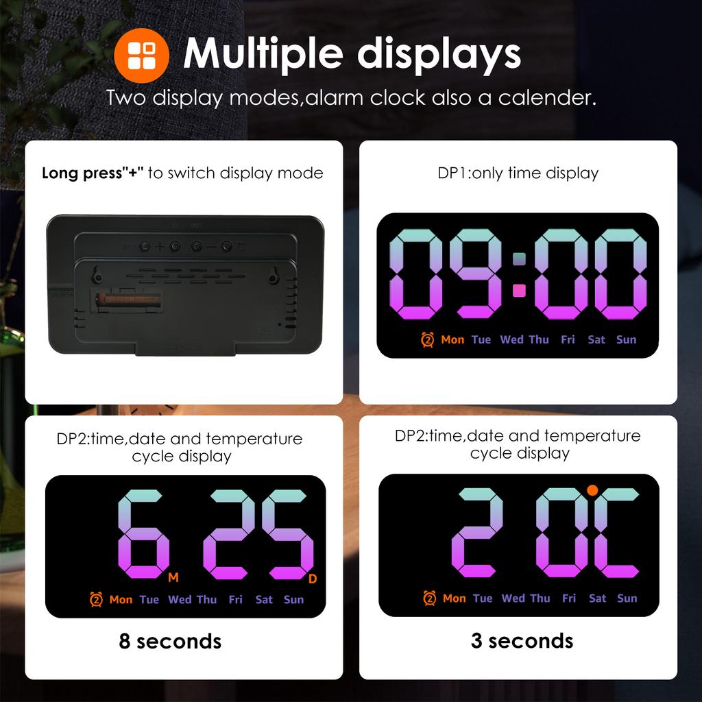 Digital Wall Clock 8.5 Inch Large Display LED Alarm Clock with Date Week Temperature Dual Alarm 3 Levels Brightness Adjustable
