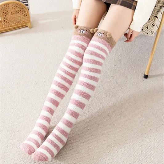 Over Above Knee Socks Long Womens Striped Panda Cat Winter Warm Ladies Girls Black White Funny Thigh High Stockings Christmas