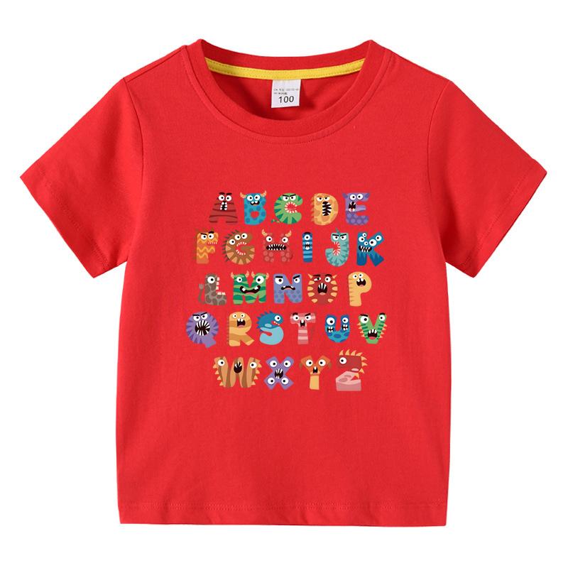 Boys Girls TShirt 26 Letters Print Black 100 Cotton Short Sleeve Tee Soft Casual Summer Tops for Kids Children