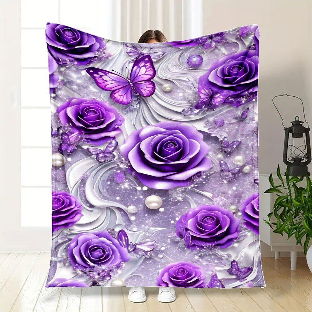 "Purple Rose Butterfly Pearl Wallpapers for iPhone"Blanket Flannel Throw Blanket for Sofa, Bed, Travel, Camping, Office, Couch, Chair, And B