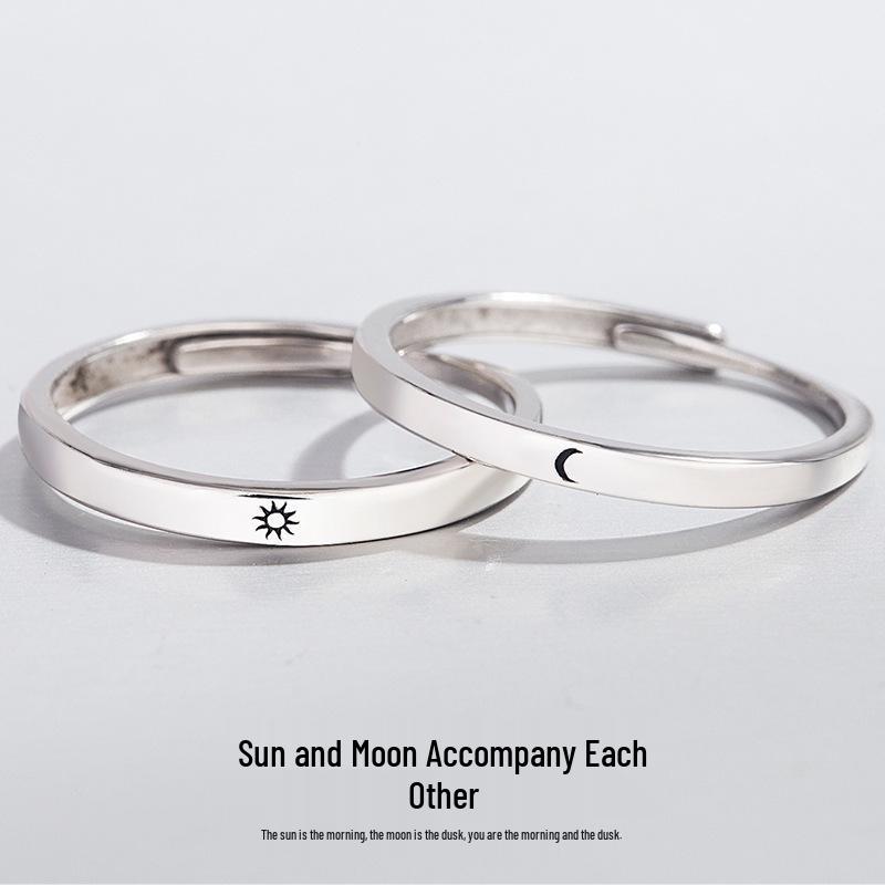 Sun & Moon Pure Silver Couple Rings - Openable Design for Men & Women, Valentine's Day Gift