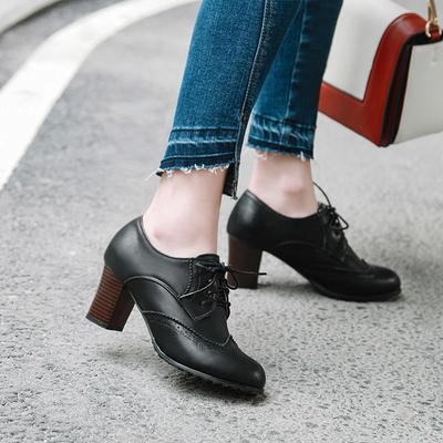 Mode Herbst Damen Oxford Schnürschuhe Vintage Runde Zehen Damen Stiefeletten England Stil Hohe Absätze Damen Chaussure Femme Größe 34-43