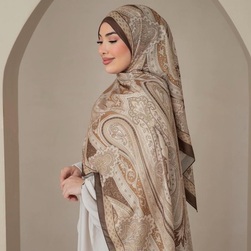 Muslim Paisley Shawl Fashion Cashew Printed Scarf Women Silk-like Satin Hijab Floral Satin Hair Wraps Foulard Headscarf