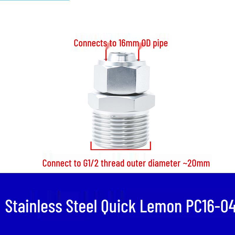 304 Stainless Steel Pneumatic Quick Connect Fitting for Air Hose and PTFE Tube, PC8-02.