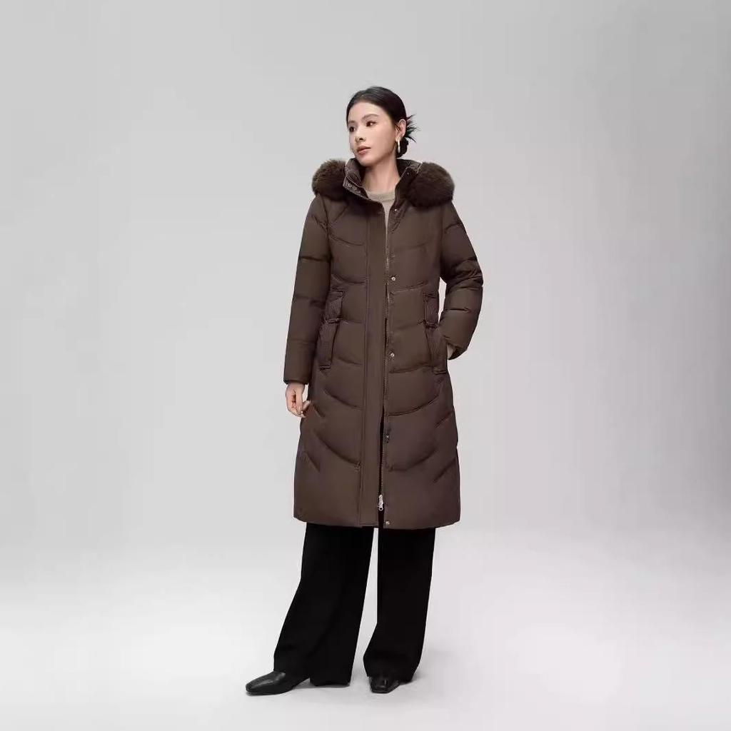 Down Jacket Women's Long Over-the-knee Fur Collar Waist Slim White Duck Down New Winter Coat