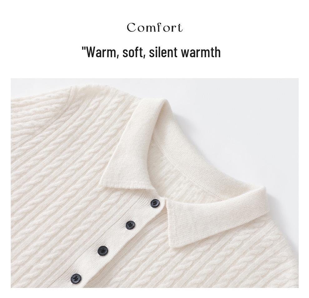 2026 Autumn Women's Cashmere Short Sleeve Cable Knit Polo Sweater Top