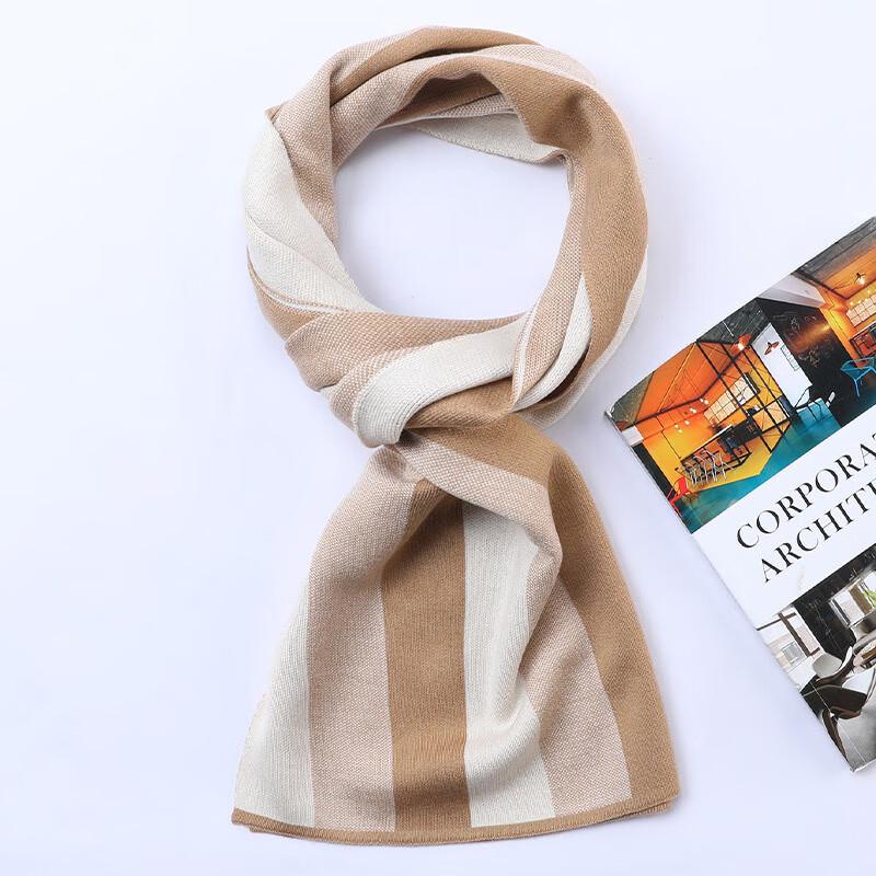 Hengyuanxiang Unisex Wool Blend Color Block Striped Scarf