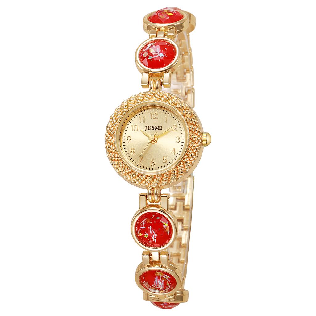 Fashionable, Personalized, Trend-setting Pearl Dial Gemstone Strap Ladies' Quartz Watch Suitable for Daily Wear and Christmas Gi