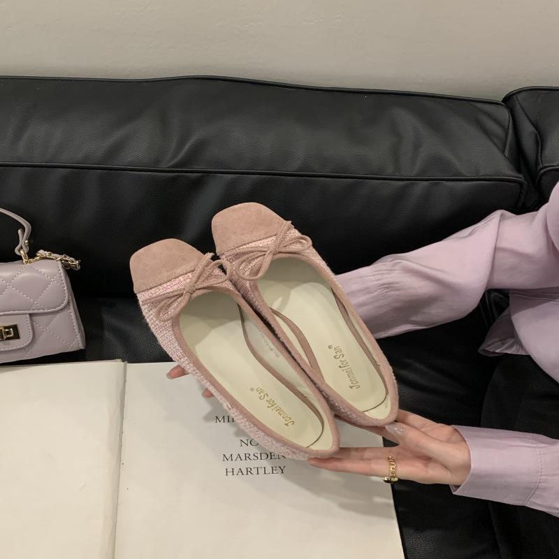 2025 Spring French Inner Height Increase Retro Pink Single Shoes Women's Shoes Small Fragrant Ballet Bow Fairy Shoes