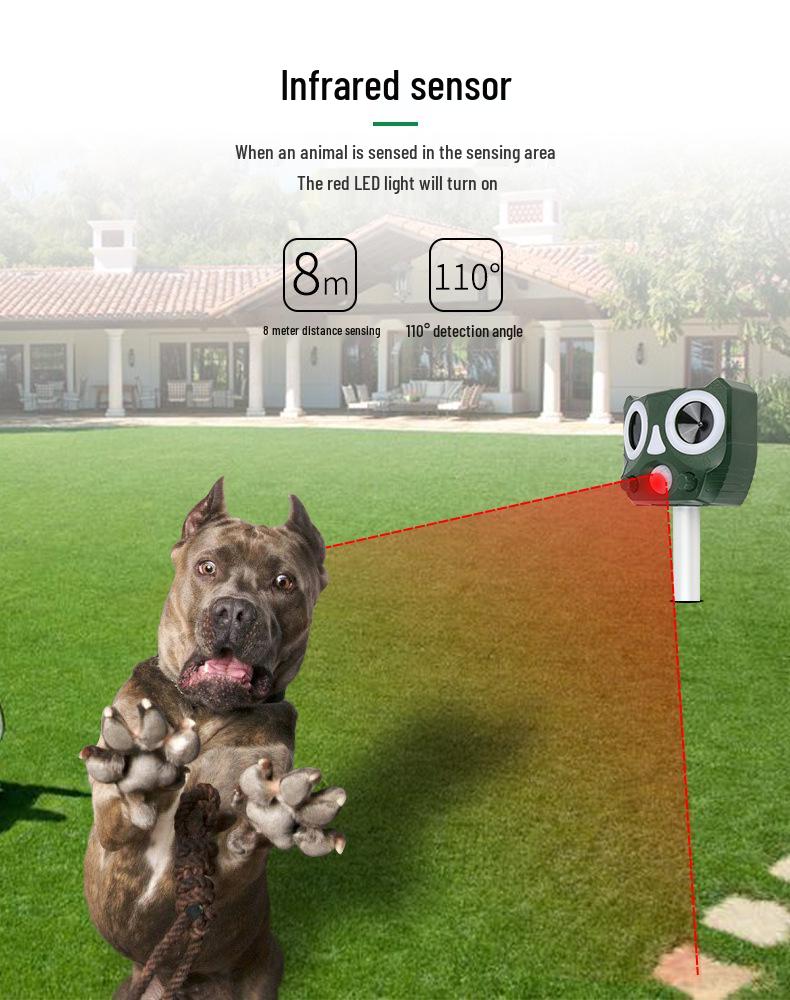 Solar-Powered Ultrasonic Animal Repeller: Waterproof Device for Birds, Rodents, and Cats