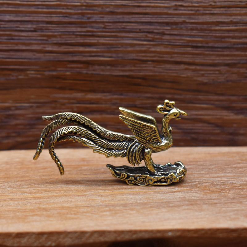 Retro Brass Mini Phoenix Figurines Desk Decoration Statue Ornament Home Decor Animal Ornament