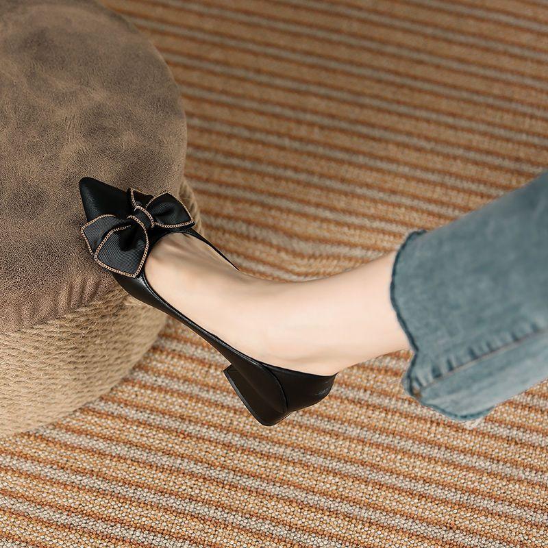 Young With Bow Woman Pumps Low Heel Elegant Pointed Toe Shoes for Women Casual Quick Delivery High Quality On Promotion Footwear