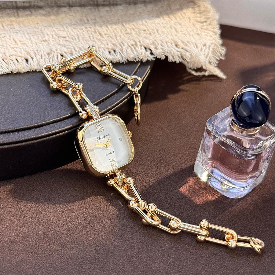 High end Niche Bracelet Style Wristwatch light luxury creative square multi facet glass Women's quartz Watches Chain Antique