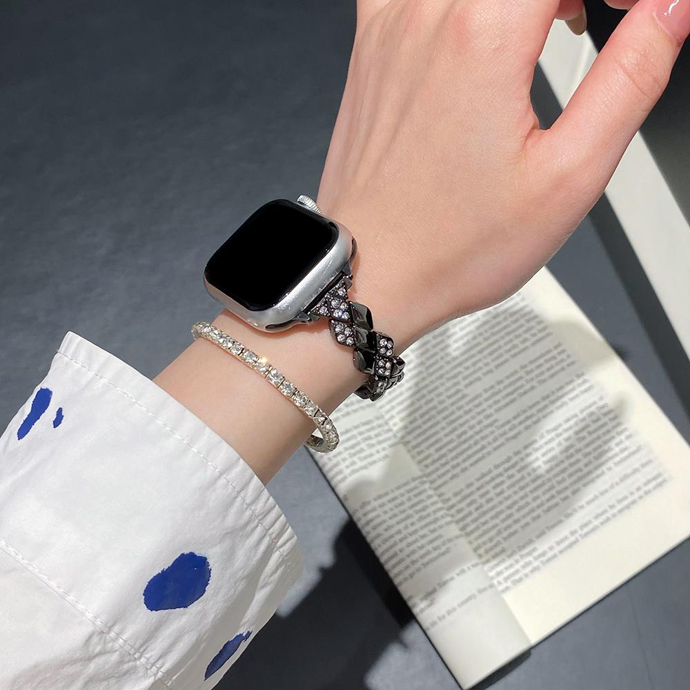 Metal Strap for Apple Watch Ultra 3 2 1 49mm/Series 11 10 46mm/9 8 7 45mm/SE3 SE2 SE 6 5 4 44mm/3 2 1 42mm 42mm Rhinestone Decor Rhombus Watch Band