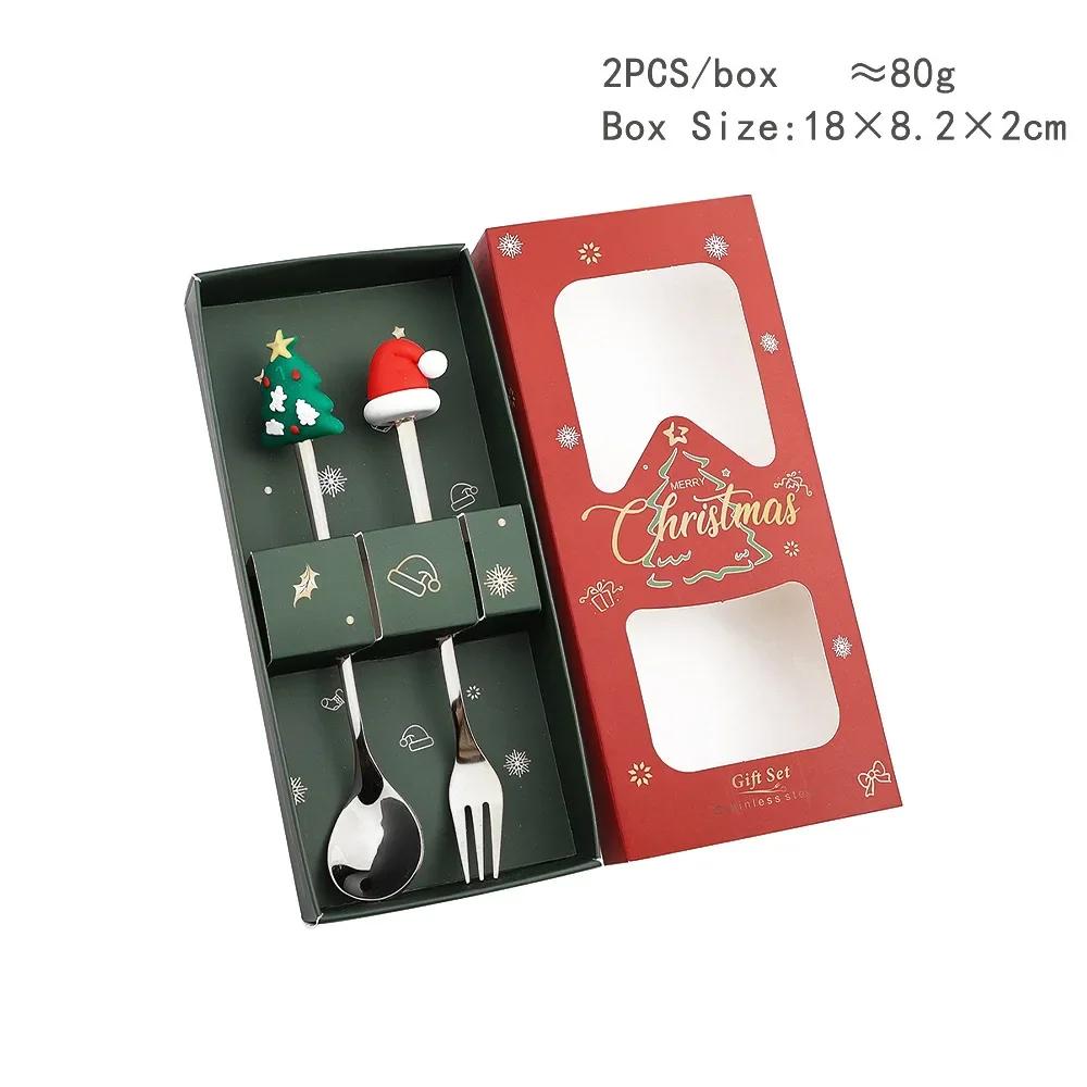 Christmas Spoon Fork Set Christmas Gift  Two-piece Dessert Cutlery Cartoon Santa Elk Xmas Tree Snowman Top Decoration Spoon 2026