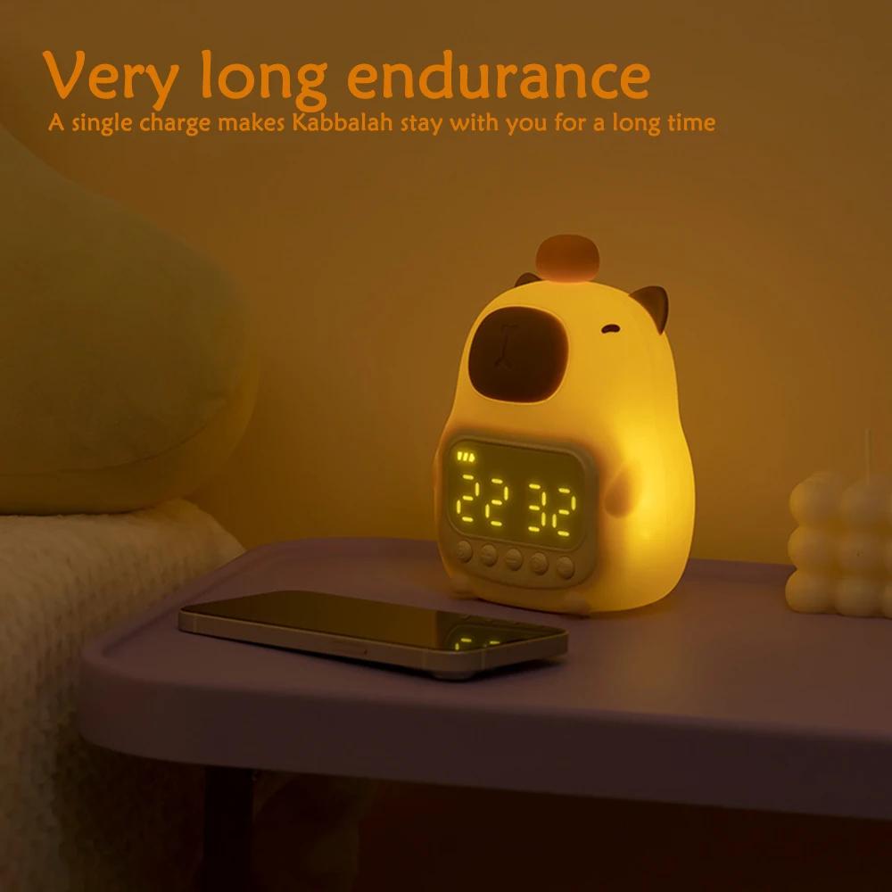 Capybara LED Alarm Clock Kids Bedside Sleep Temperature Display Digital Clock USB Rechargeable Night Light Table Clock Decor