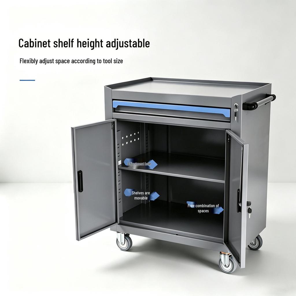 Armoire à outils mobile robuste avec tiroirs et roues - Chariot de rangement à double porte à pousser à la main