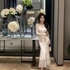 2026 French 3D Floral Ribbon Long Sleeve Lace Slimming Fishtail Formal Dress for Women