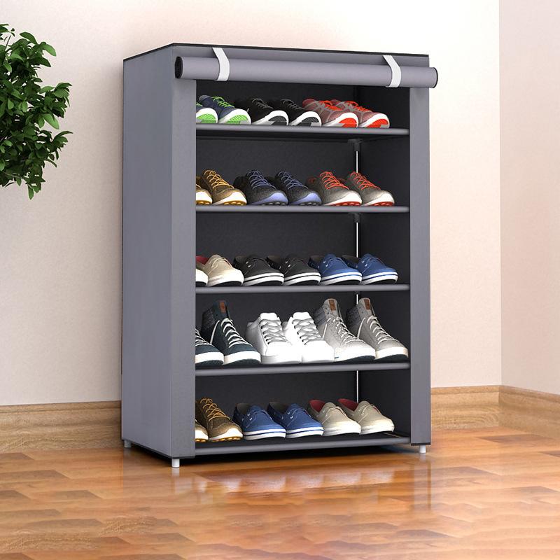 

Multi-layer shoe cabinet with dust-proof rolling shutter door. Space-saving storage organizer for everyday use.