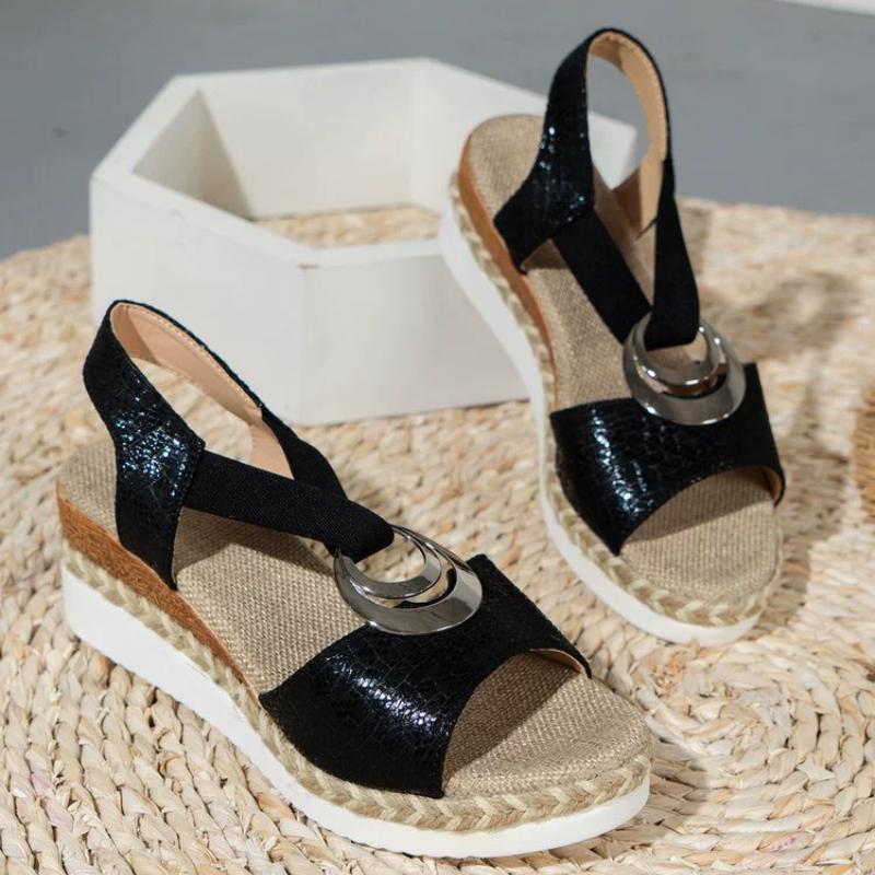 Fashion Leopard Print Women's Sandals 2026 Metal Decoration Wedges Sandalias Mujer Lightweight Non-Slip Gladiator Shoes Women