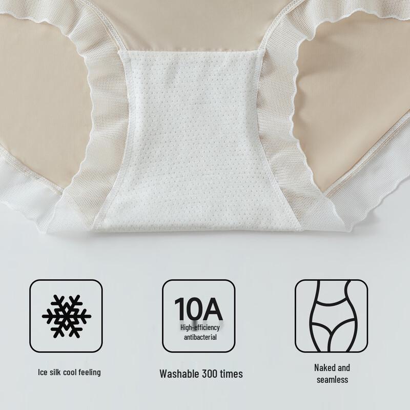LangSha Women's Ice Silk Seamless Antibacterial Mid-Waist Briefs