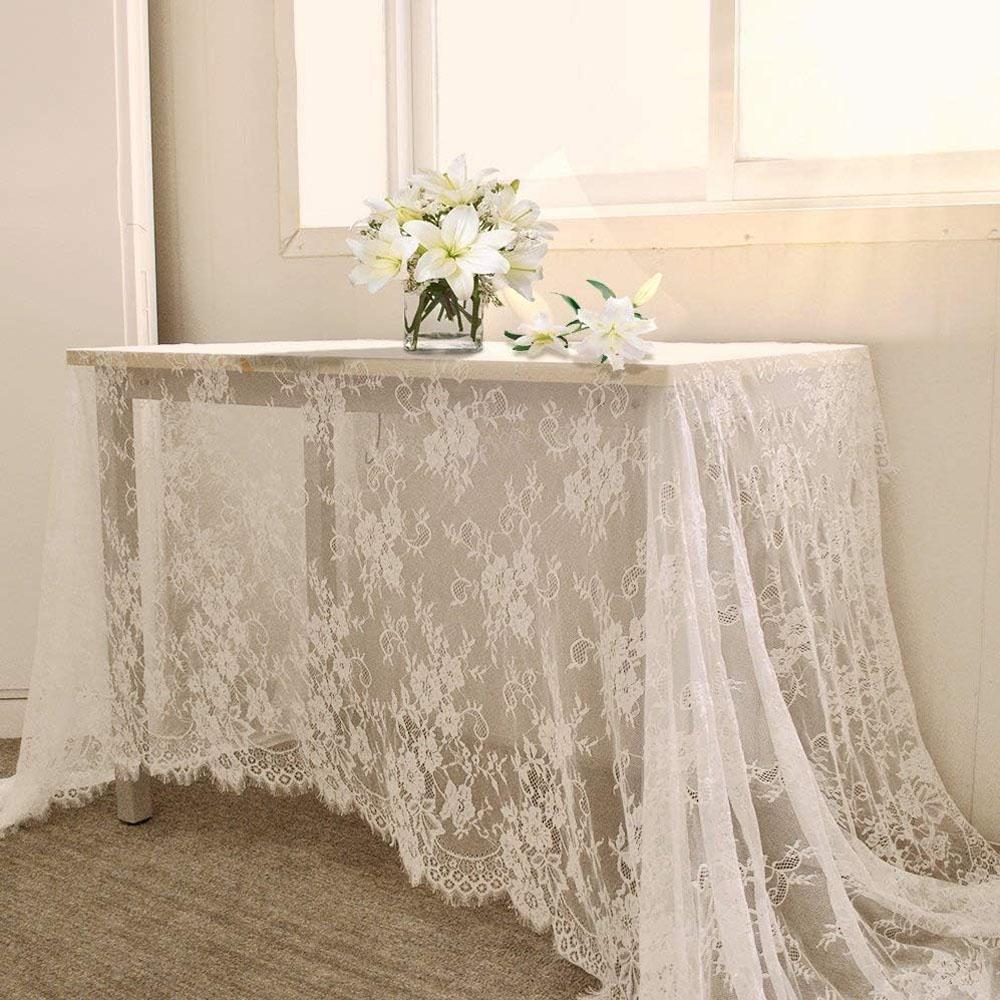 

White Lace Tablecloth Vintage Embroidered Reception TableCloth Home Wedding Birthday Party Decoration Table Decoration