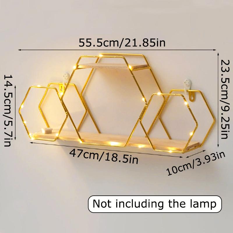 1PC Iron+Wood Space-Saving Wall-Mounted Durable No-Drill Easy-Install Storage Rack Decorative Shelf Easy-Install Wall Sturdy