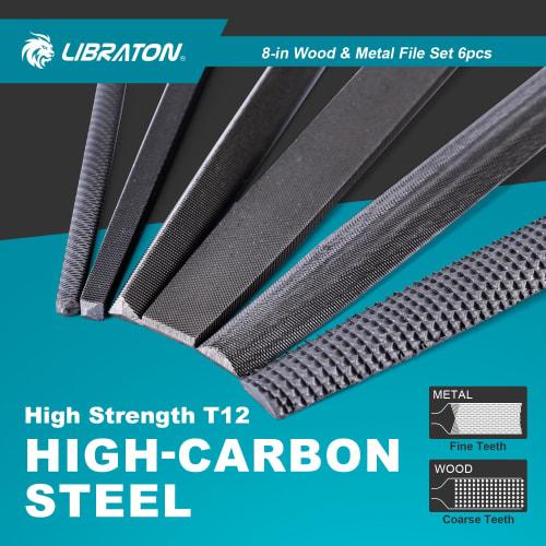 LIBRATON Metal File Set, 6-Piece Set for Metalworking and Woodworking, Includes Round, Half-Round, Triangular, and Flat Files, Bar Files, Deburring, a