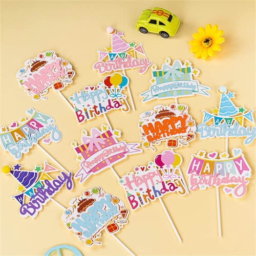 DUOLEIMI Cake Toppers, Birthday Cake Decorations, 10 Cake Picks, Cake Decorations, Happy Birthday Cake Insert Cards, Cute