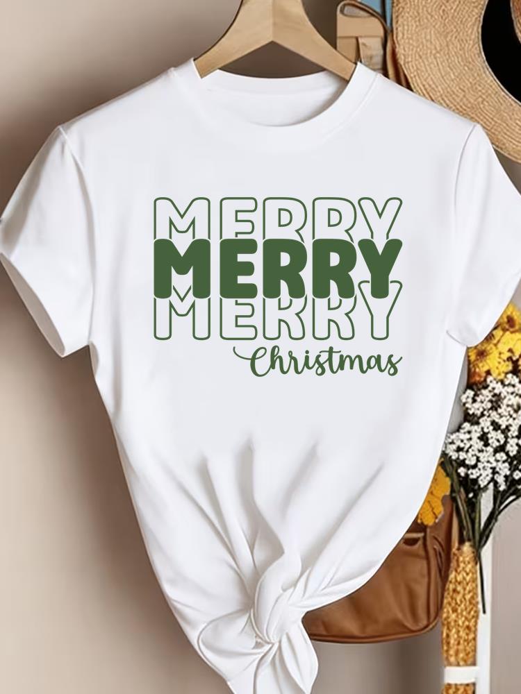 (Asian Size) Trend Lovely New Year Clothing T Shirt Women Fashion Christmas Festival Tee Top Print Female Woman Short Sleeve Graphic T-shirts