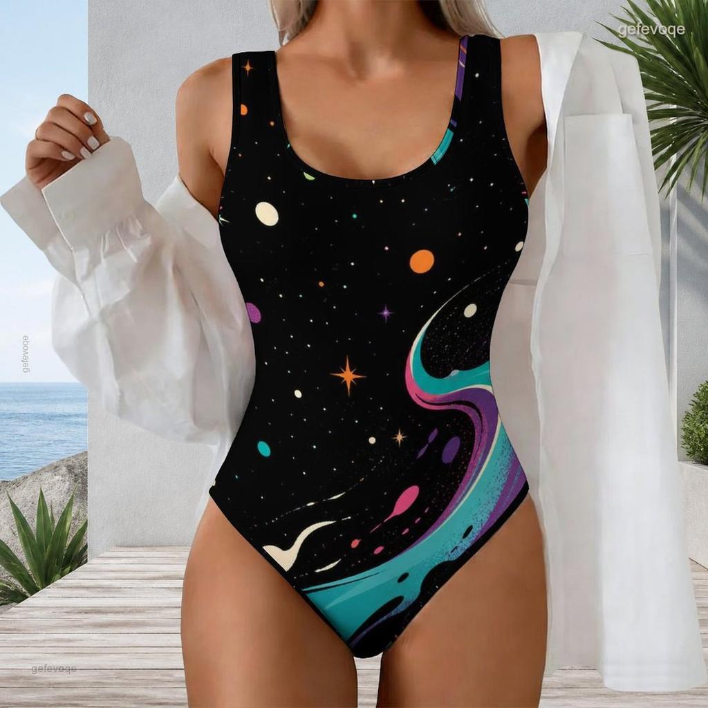 Women Plus Size U Neck Sleeveless One Piece Swimsuit Vintage American Flag Print Red Blue White