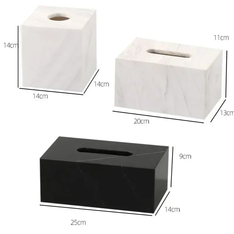 Nordic Natural Marble Tissue Box Square Rectangle Creative Black White Paper Drawer Paper Box Home Hotel Model Room Ornaments