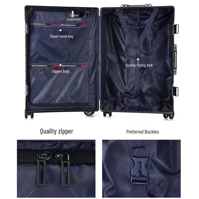 24" Large Capacity Aluminum Frame Travel Suitcase with Pull-handle and Universal Wheels for Students and Tourists