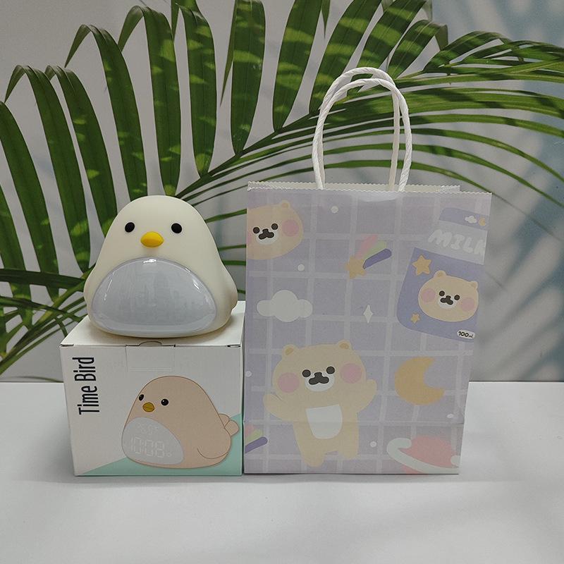 Time Bird LED Alarm Clock with USB Charging - Silent Cartoon Bedside Night Light for Bedroom or Dorm