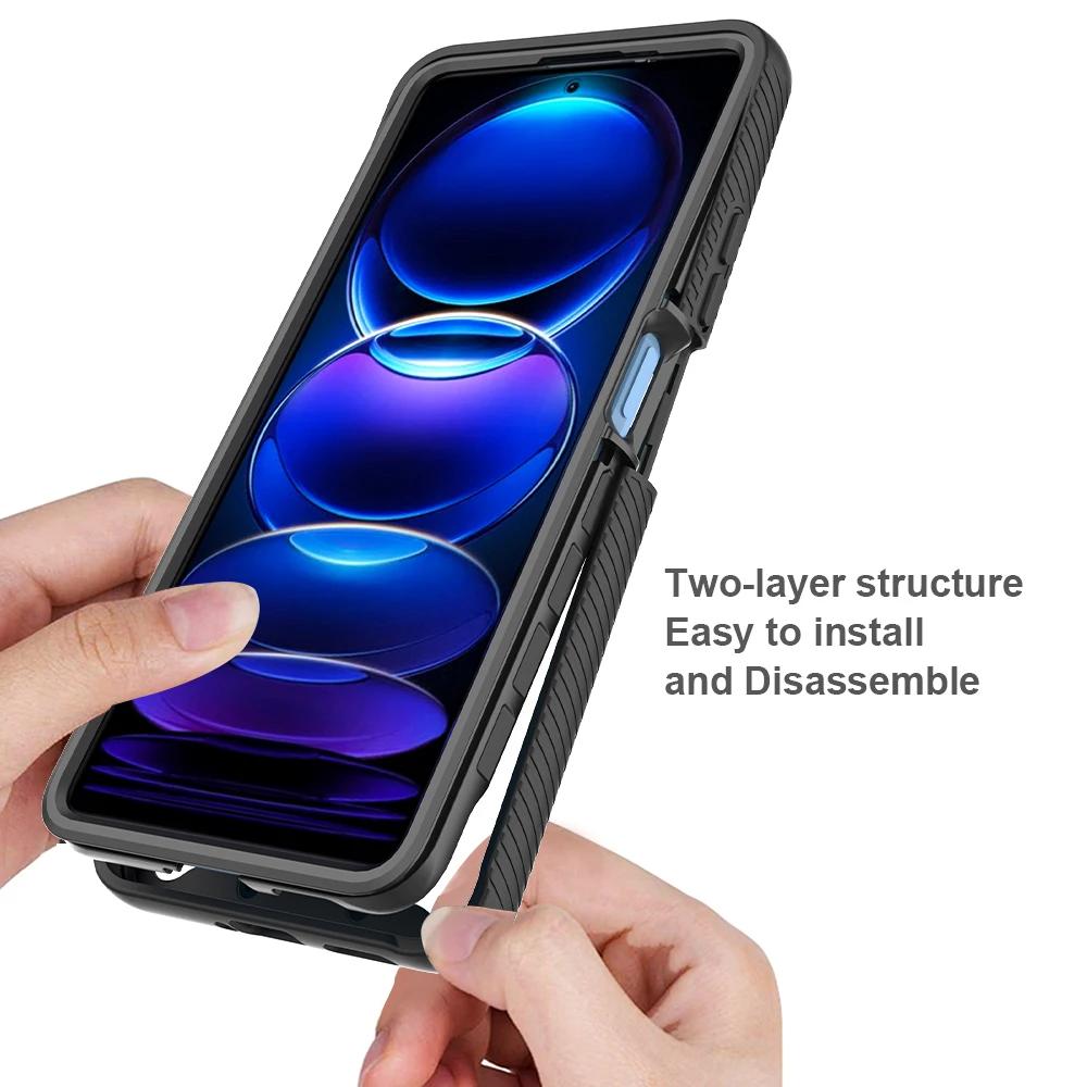Armor Shockproof Case with PET Front Screen Protector For Xaiomi Redmi Note 12 5G Poco X5 Transparent Acrylic Back Cover