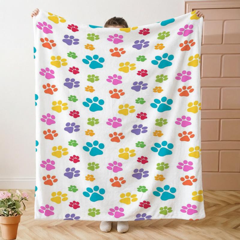 Pink Black Heart Pet Paw Print Throw Blanket Guest Suite Porch Warm Blanket Sunroom Nook Living Room Lounge Bedroom Den Gifts
