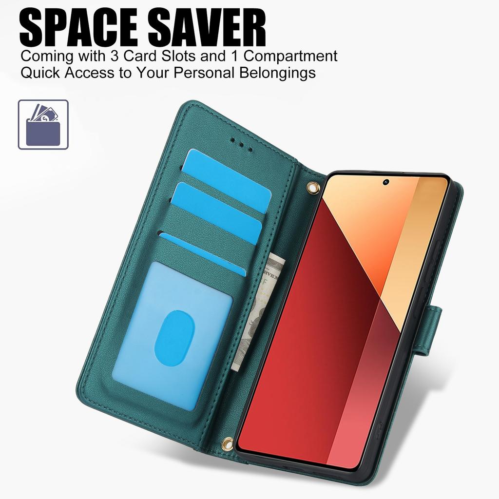 SY-003 For Xiaomi Redmi Note 13 Pro+ 5G Case PU Leather Stand View Phone Wallet Cover with Hand Strap