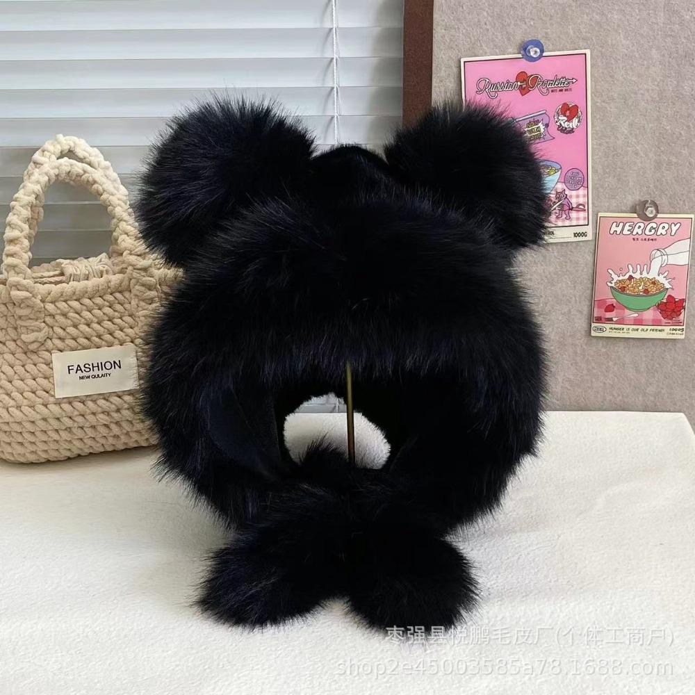 New Warm Winter Hat Ear Protection Velvet Bear Ears Hat Antlers Rabbit Ear Woolen Bucket Hat Women