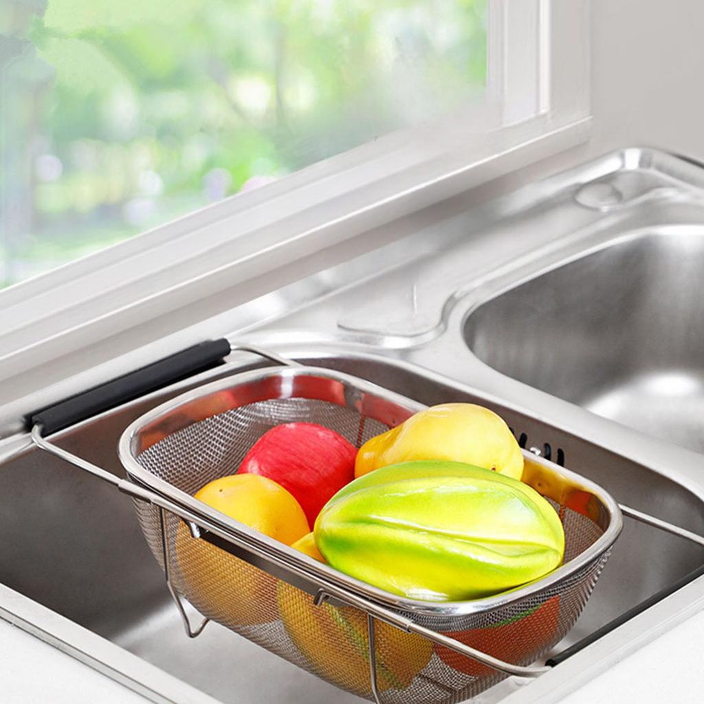 Stainless Steel Colander Strainer with Expandable Handles Collapsible Filter Basket Rectangular Fine Mesh Sieve Kitchen Supply